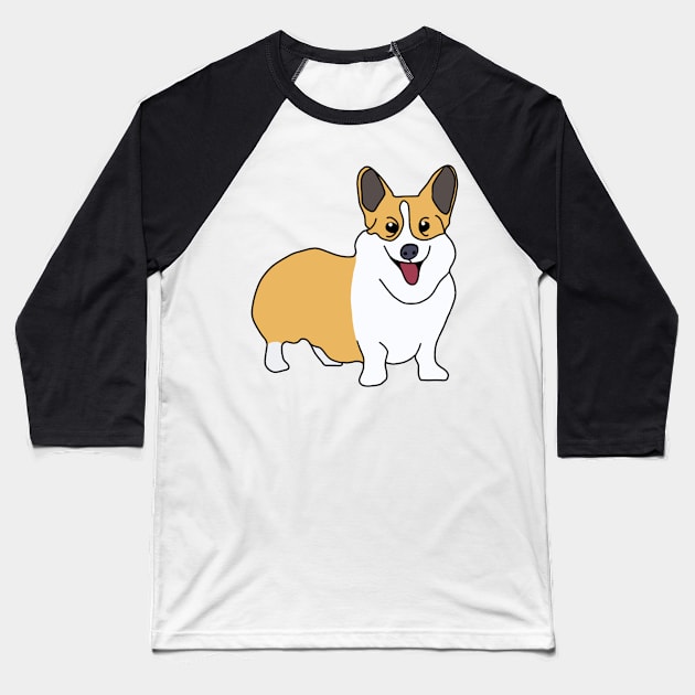 Cute Fluffy Tan/Brown and White Welsh Corgi Digital Art Baseball T-Shirt by yellowkats